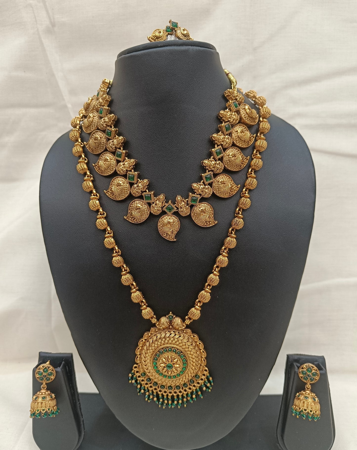 Heritage Temple Jewellery Set with Lakshmi Motifs & Antique Haram