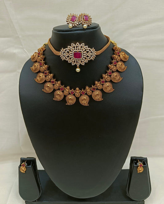 Antique Lakshmi Temple Jewellery Set with Ruby Stones