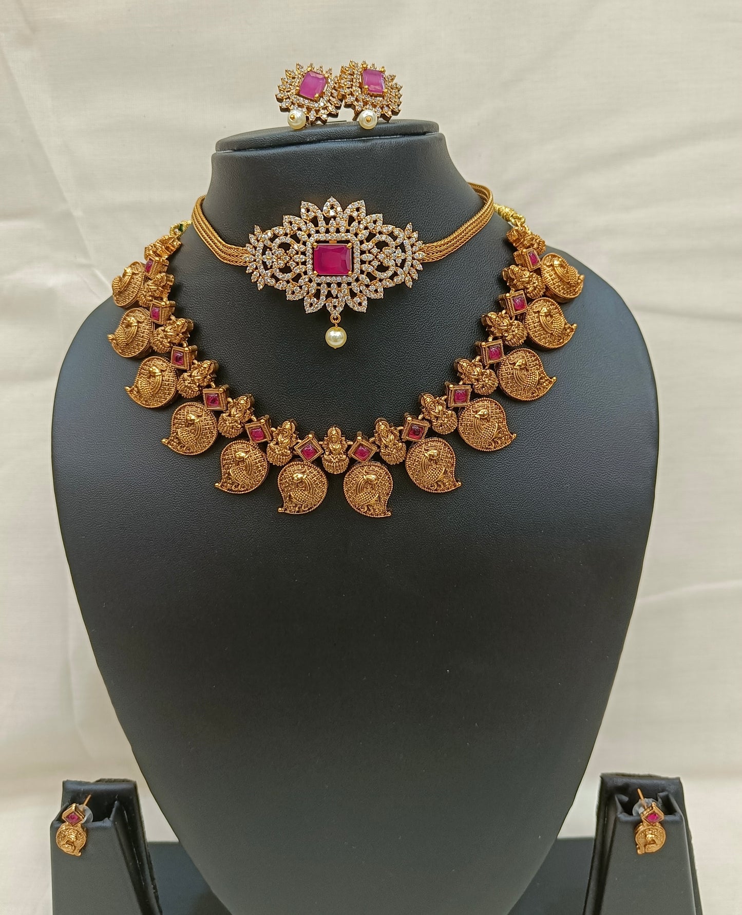 Antique Lakshmi Temple Jewellery Set with Ruby Stones