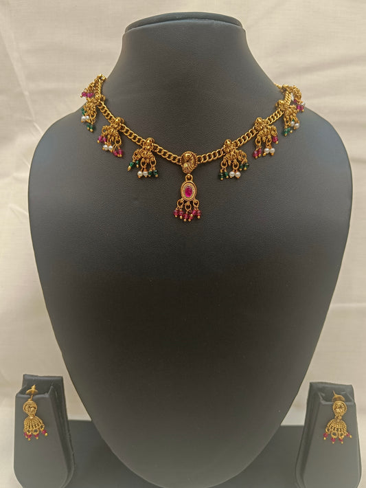 🌟 Antique Gold-Plated Charm Necklace Set with Multi-Color Beads 🌟