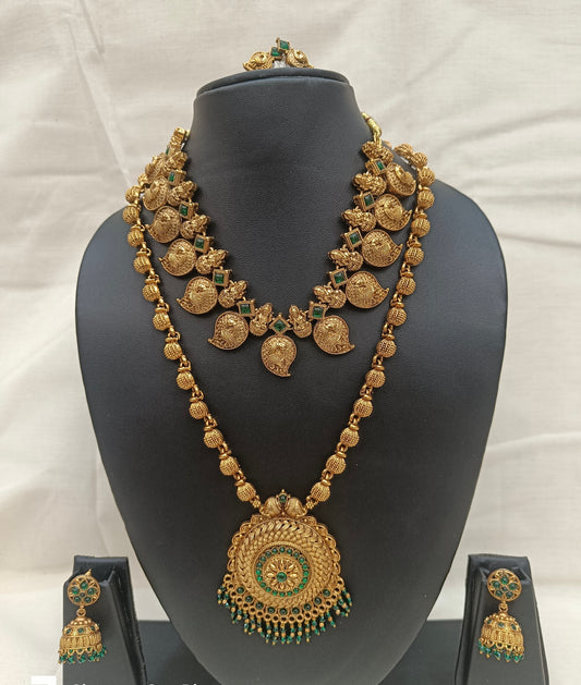 Heritage Temple Jewellery Set with Lakshmi Motifs & Antique Haram