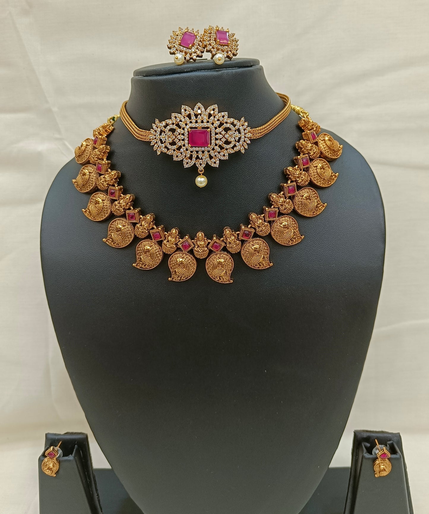 Antique Lakshmi Temple Jewellery Set with Ruby Stones