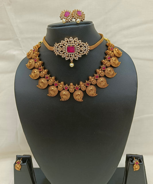 Antique Lakshmi Temple Jewellery Set with Ruby Stones
