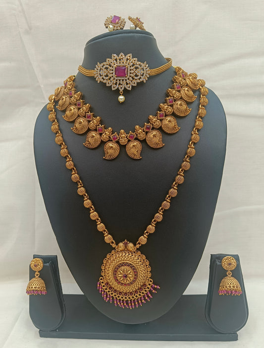 Antique Temple Jewellery Set with Ruby Stones & Lakshmi Motifs