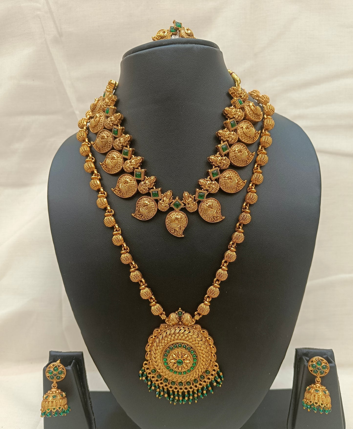 Heritage Temple Jewellery Set with Lakshmi Motifs & Antique Haram