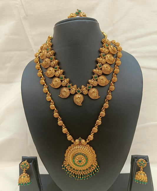 Heritage Temple Jewellery Set with Lakshmi Motifs & Antique Haram