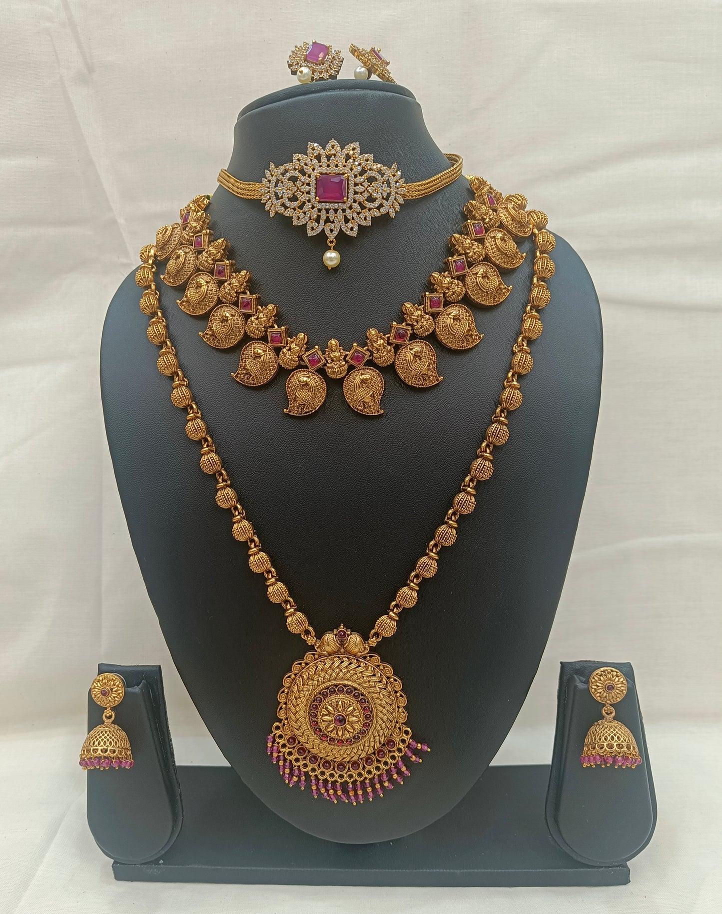 Antique Temple Jewellery Set with Ruby Stones & Lakshmi Motifs