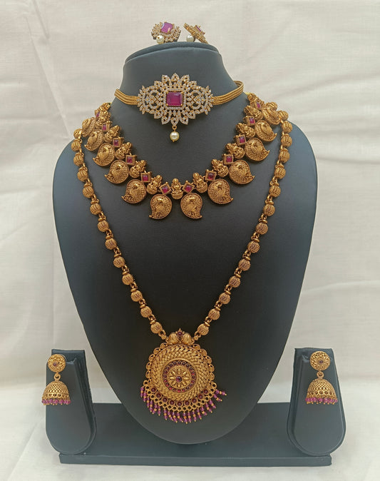 Antique Temple Jewellery Set with Ruby Stones & Lakshmi Motifs