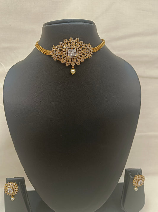 ✨ Elegant White Stone Choker Set with Earrings ✨